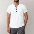 thumbnail image 3 of Kojanyu Men's Breathable Cotton Linen Blend Short Sleeve Half V Neck Button Up Casual Summer Top for Daily Outdoor Wear S-5XL, 3 of 8