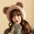 thumbnail image 2 of Critter for Women Winter Cute Plush Ear Hat Warm Beanie Trapper With Strap Windproof Thick Fuzzy Cap Costume Khaki, 2 of 4