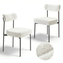 VEVOR Boucle Dining Chairs Set of 2, Mid Century Modern Sherpa Accent Chairs,Upholstered Side Chair for Dining Table,Space-Saving White Kitchen Table Chair with Curved Backrest and Black Metal Legs