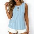 thumbnail image 2 of Asxite Tank Tops for Women Sleeveless Striped Print Round Neck Button Detail Casual Blouse, 2 of 5