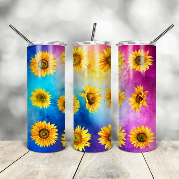 20oz Stainless Steel Tumbler with sunflowers design.