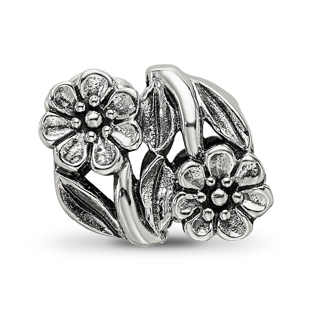 The Black Bow Sterling Silver Antiqued Double Flower Bead Charm