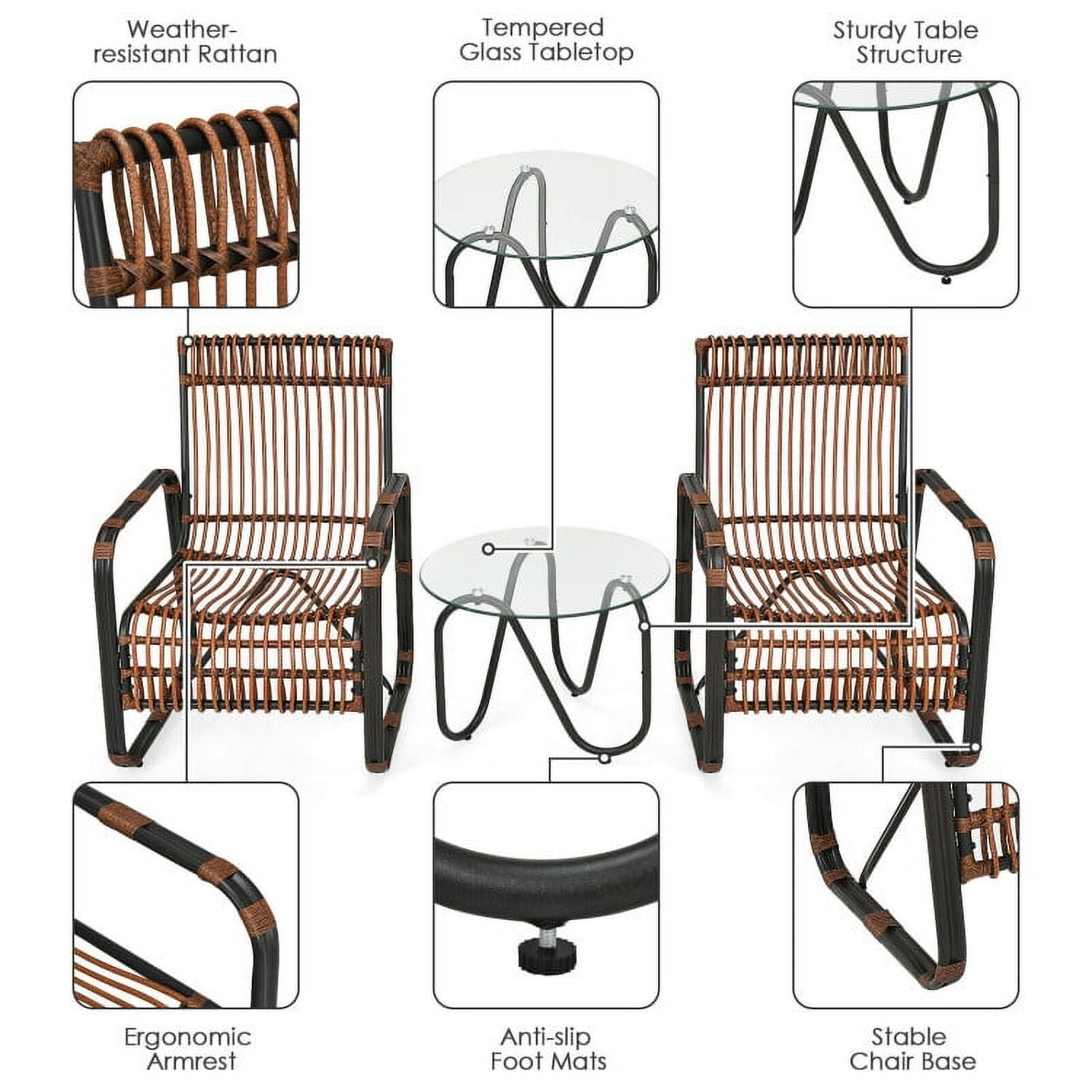 Aimee Lii 3 Pieces Wicker Patio Furniture Set with 2 Single Wicker Chairs and Glass Side Table Aimee Lii 3 Pieces Wicker Patio Furniture Set with 2 Single Wicker Chairs and Glass Side Table