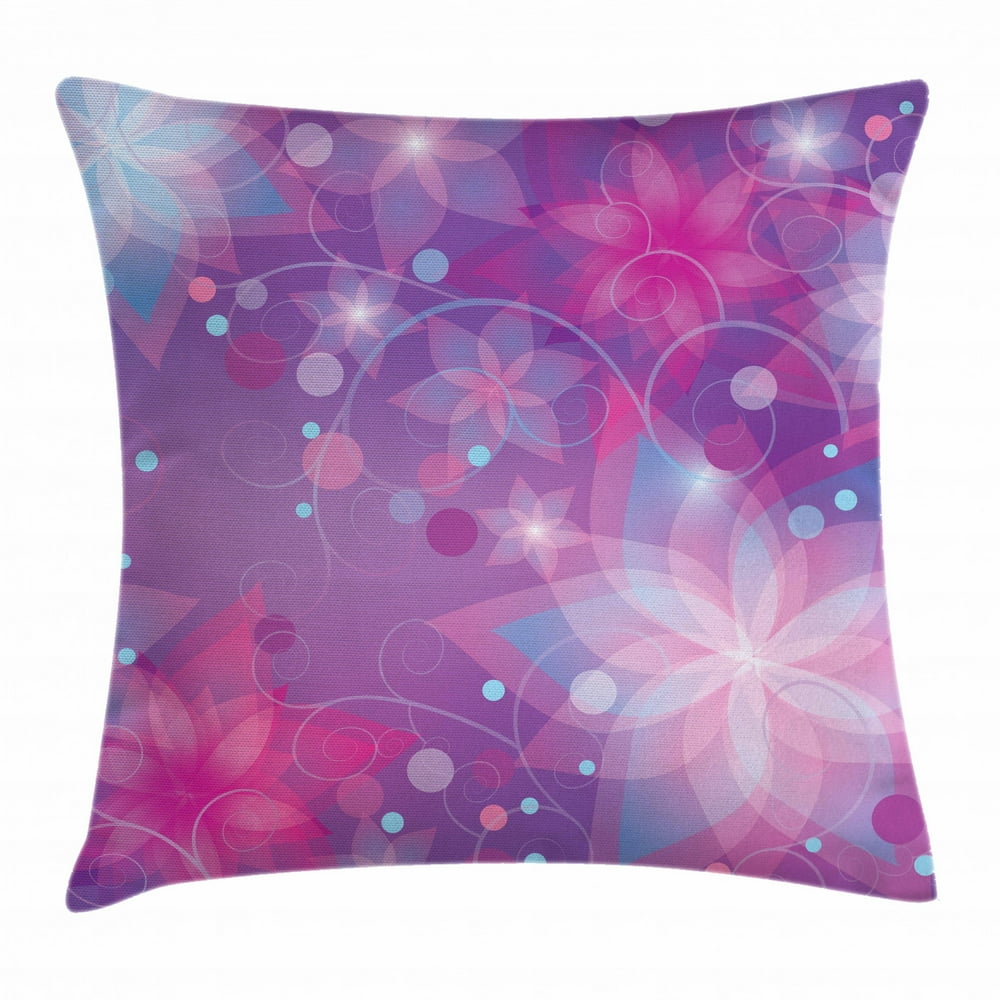 Purple Throw Pillow Cushion Cover, Floral Dreamlike Composition with