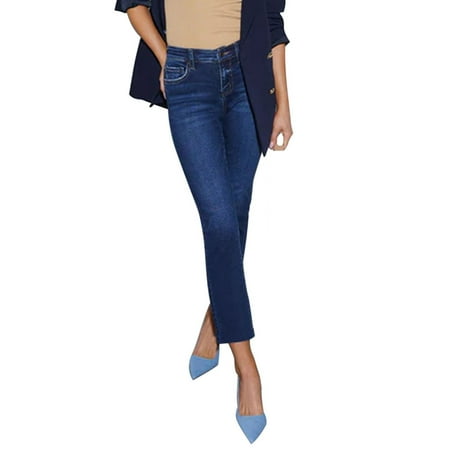 Yourumao Retro Jeggings for Women Cropped Elastic Waisted Jean Leggings Faxu Denim Pants Summer Trendy Jeans with Pocket