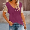 thumbnail image 2 of Elegantes blusas de manga corta con cuello en V y lentejuelas empalmadas de color sólido para mujer OAVQHLG3B Store lin121212, 2 of 5