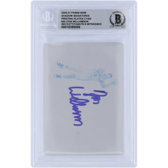 Zion Williamson New Orleans Pelicans Autographed 2020-21 Panini Noir Shadow Signatures Cyan Printing Plate #40 #1/1 Beckett Fanatics Witnessed Authenticated 10 Card - Fanatics Authentic Certified