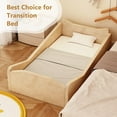 thumbnail image 4 of Zimtown Wood Bed, Floor Bed with Safety Guadrail, Montessori Bed with Soft Velvet Wood Bed, Mattress not Included (Beige), 4 of 8