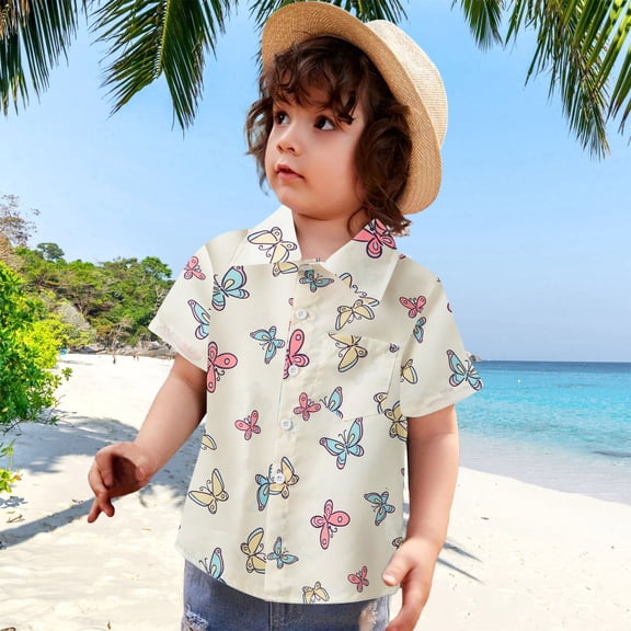 SOFTCCLO Boys Shirts Short Sleeve Lapel Button Down Tops Hawaiian Floral Cartoon Print Beach Vacation Gentleman Casual Kids Shirts Size 6-12M