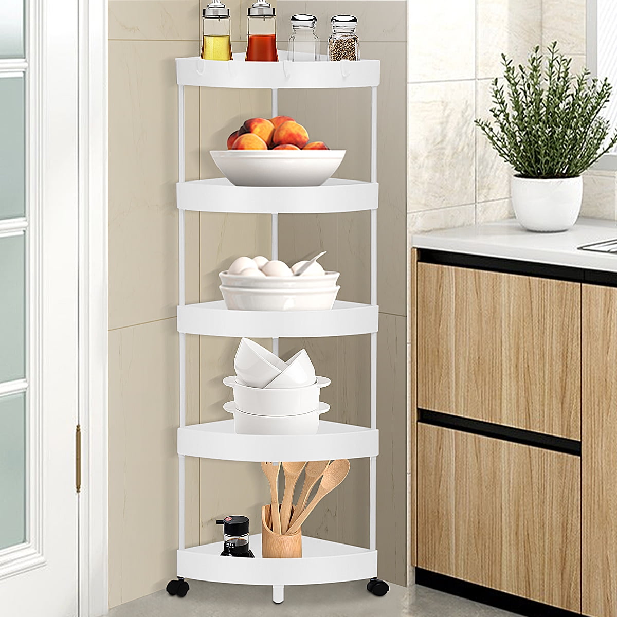 3-Tier Wood-Plastic Corner Shelf Storage Shelves Organizer Display Rack Kitchen