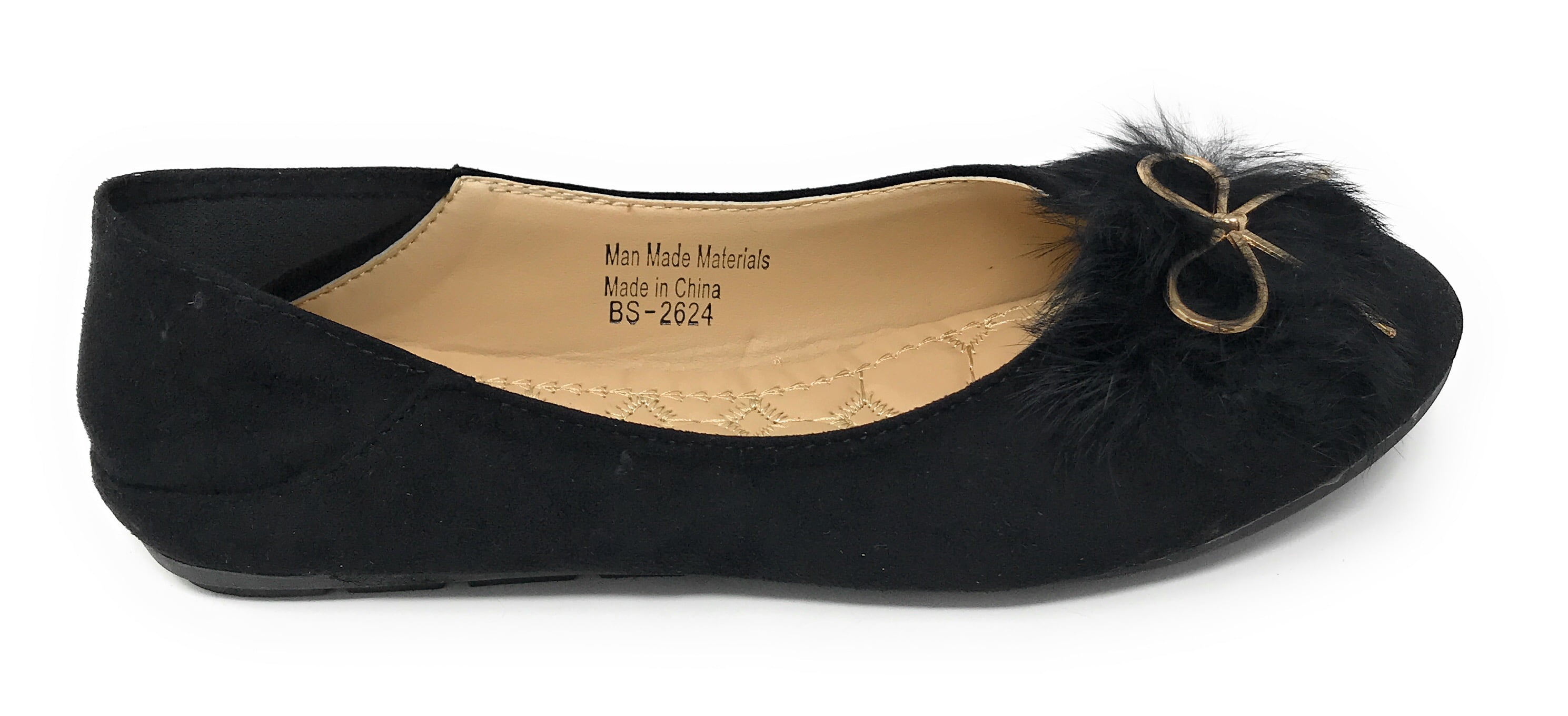 Victoria K Women's Foldover Sueded Faux Fur Gold Bow Ballerina Flats