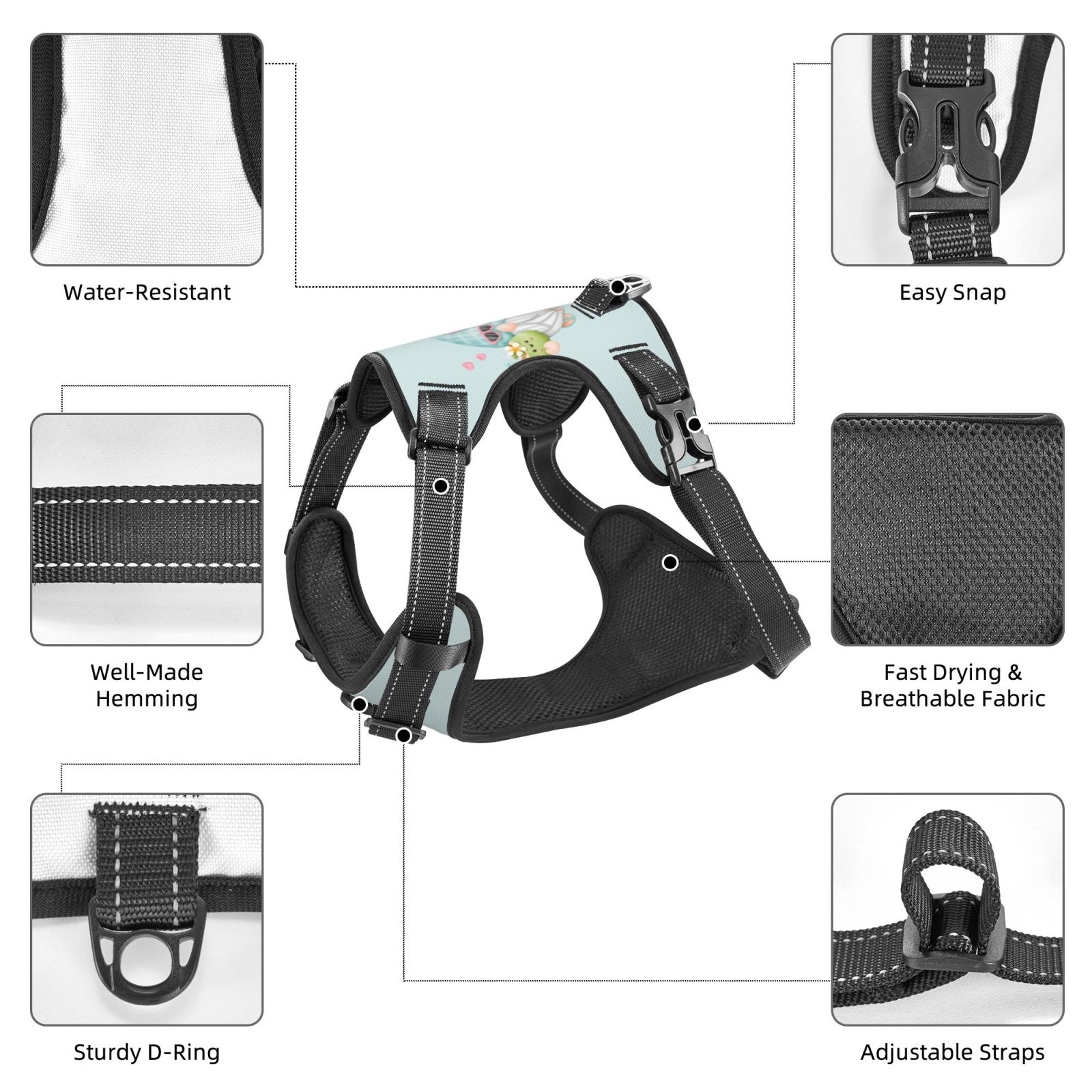 Fuzoiu Summer Gnome,Cute Gnome Print Reflective Dog Harness,Adjustable, Breathable Pet Vest,Dog Harness No Pull,No Choke Pet Vest for Small, Medium, and Large Dogs-Small
