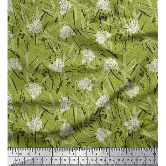 Soimoi Moss Tissu Georgette Feuilles et Imprimés Floraux de Roses au Mètre 42 Pouces de Large
