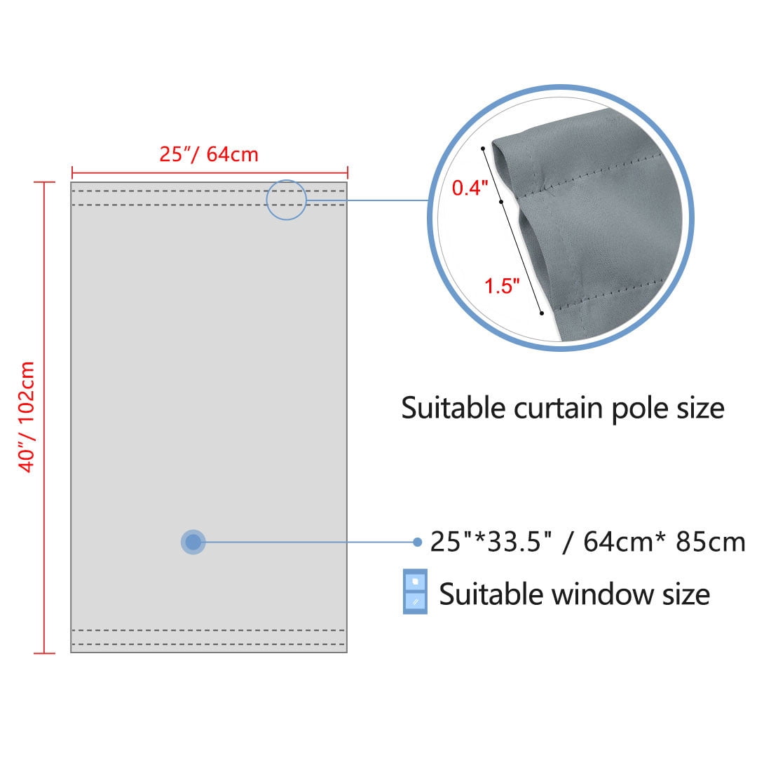 Unique Bargains 2-Pack French Door Curtains Panels Dark Gray 25" x 40"