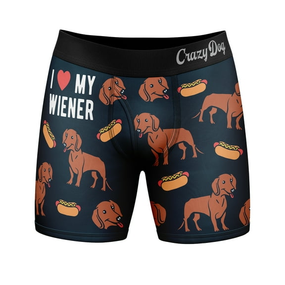 Mens I Love My Wiener Boxers Funny Sarcastic Dachshund Puppy Hotdog Graphic Novelty Underwear for Guys