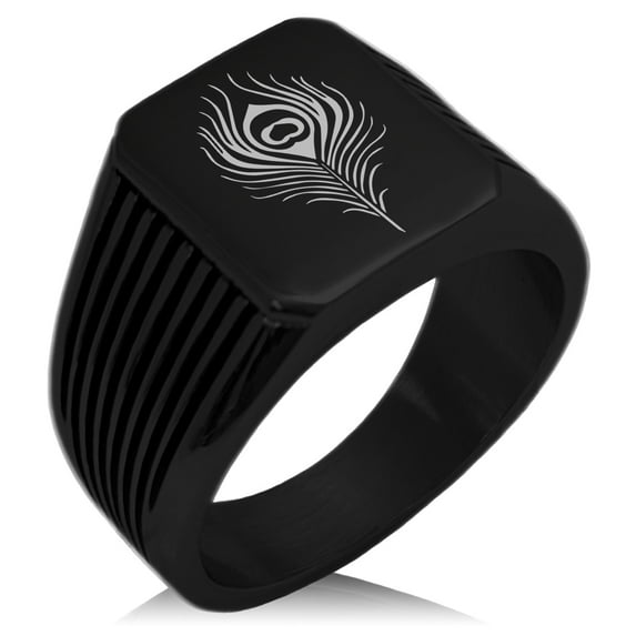 Stainless Steel Hera Greek Goddess of Marriage Needle Stripe Pattern Biker Style Polished Ring