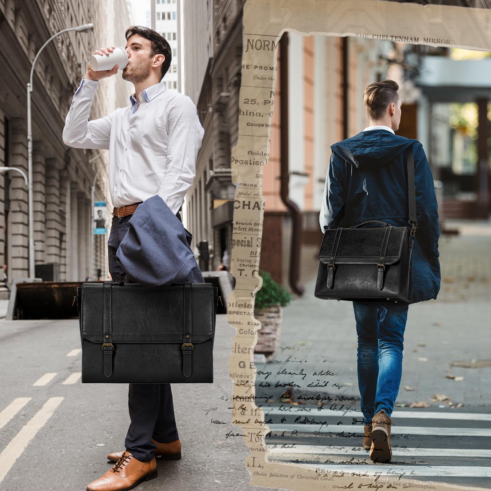 Messenger Bag for Men 15.6 inch Laptop Briefcase Vintage Leather Waterproof Large Computer Satchel Bag Retro Shoulder Bag for Office Business Travel College