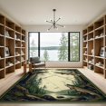 thumbnail image 2 of ODIKA 9'x12' Washable Area Rug Non-Shedding, Easy Care Green Tan Fishing Vintage Fish Forest Rustic Trout Motif with Pine Tree Border for Master Suite, California King, Under Bed, 2 of 7