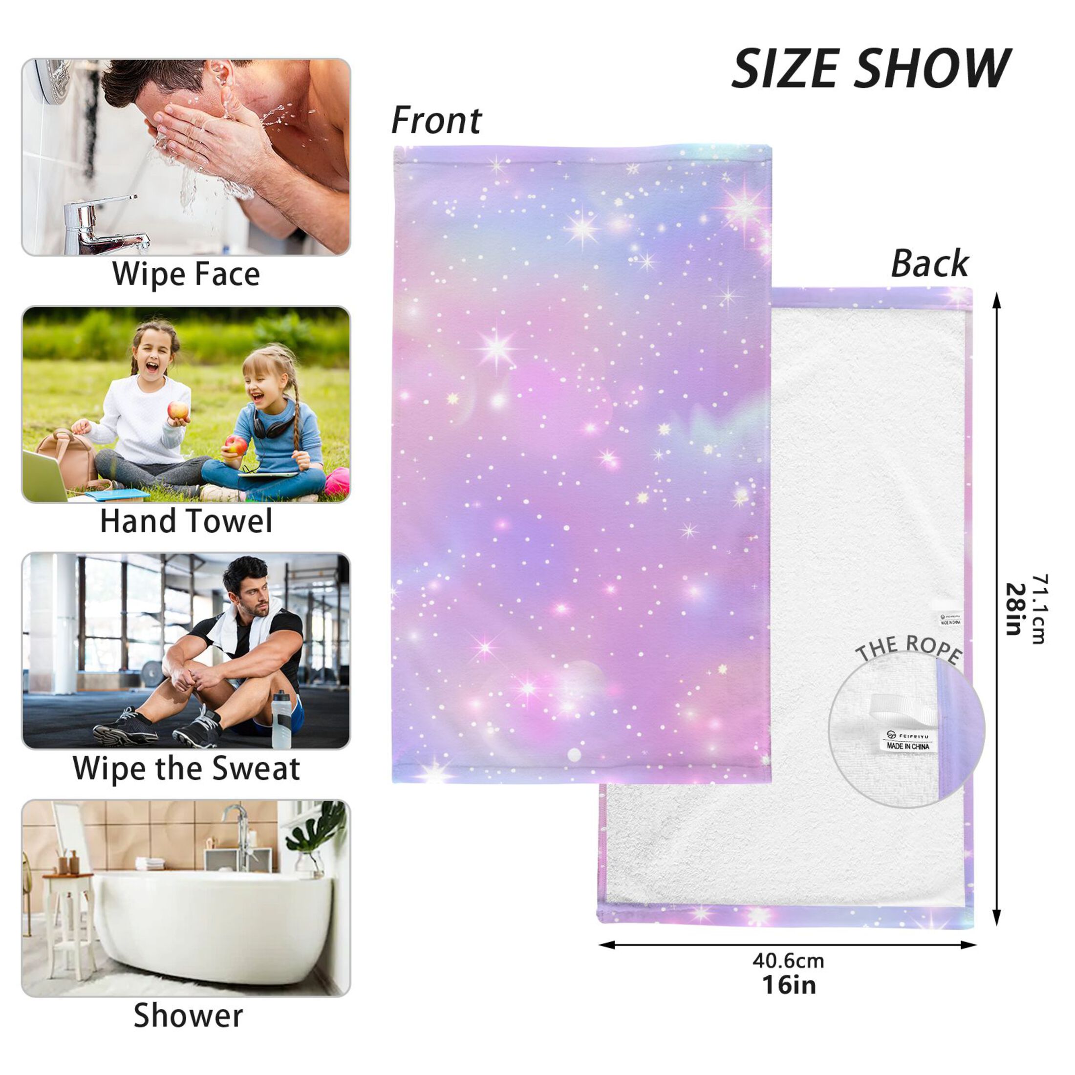Pink Sky with Stars 2 Pcs Hand Towel Set Cotton Absorbent Soft Face Towels Bath Towels for Bathroom Kitchen Shower Hotel Decor 16"x28"