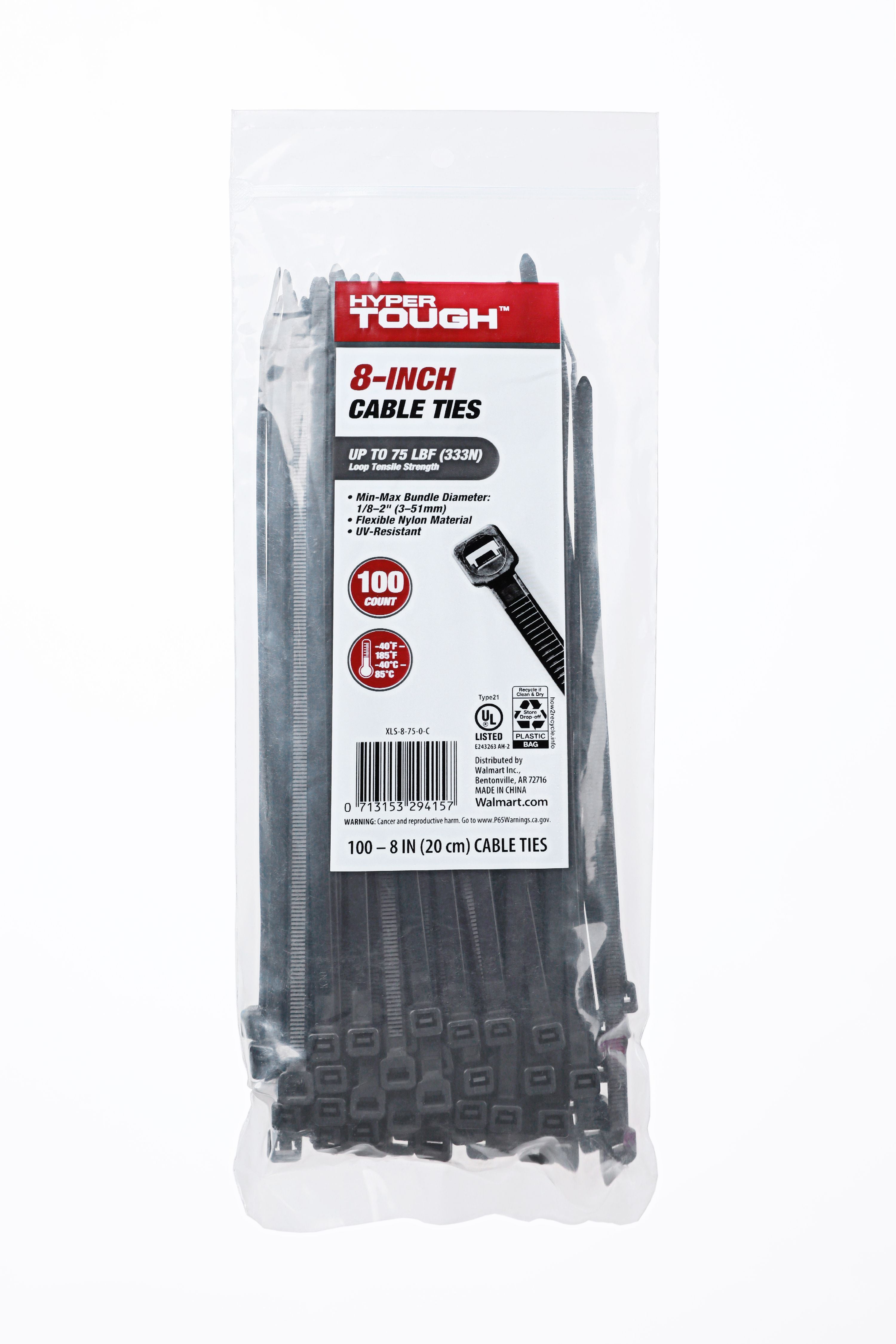 8" inch Black Mounting Cable Ties 50 lbs 100 pcs 