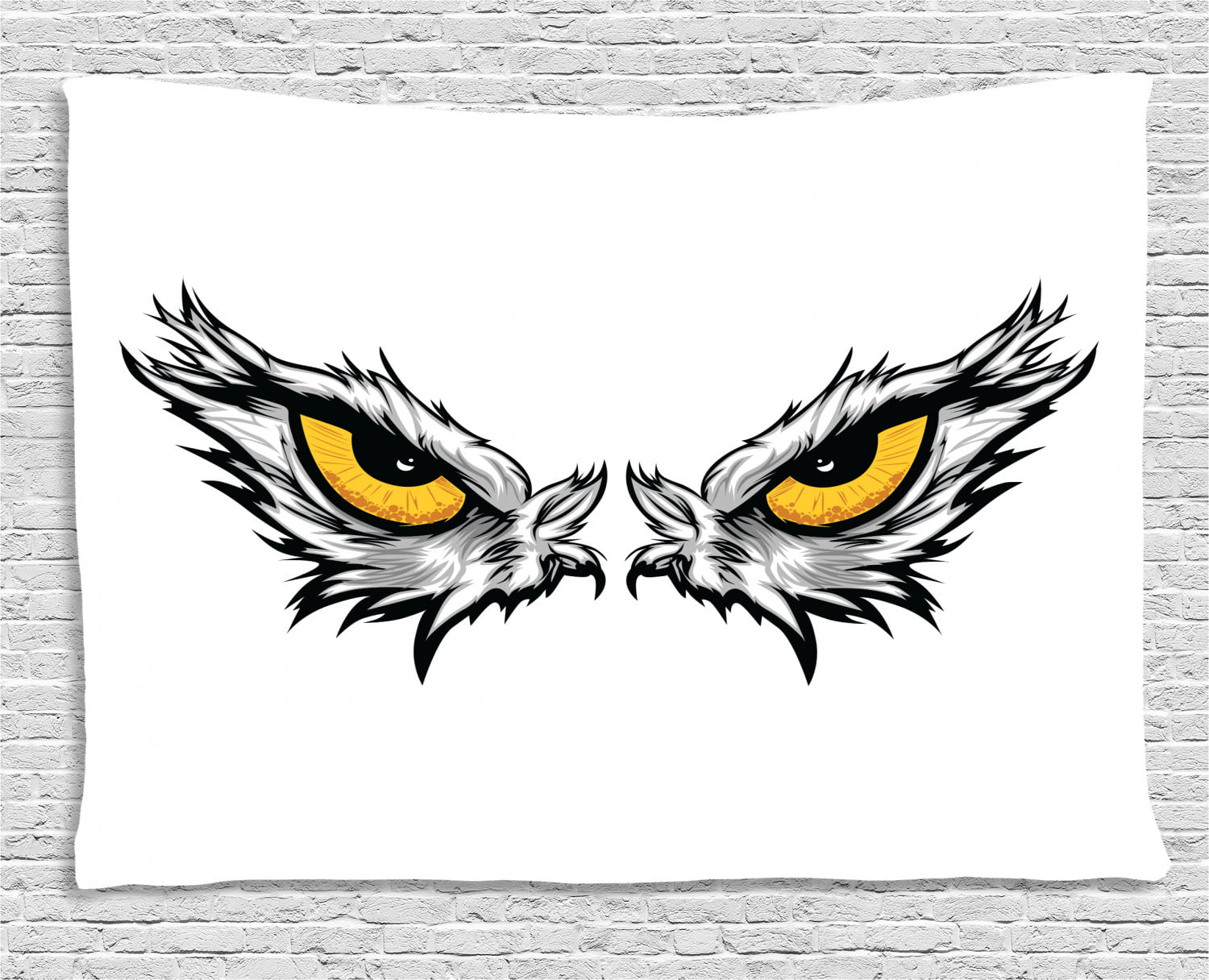 Eye Tapestry, Aggressive Gaze of a Bird of Prey Cartoon Mascot Hunter  Falcon Eagle Hawk, Wall Hanging for Bedroom Living Room Dorm Decor, 80W X  60L Inches, Pale Grey Marigold Black, by