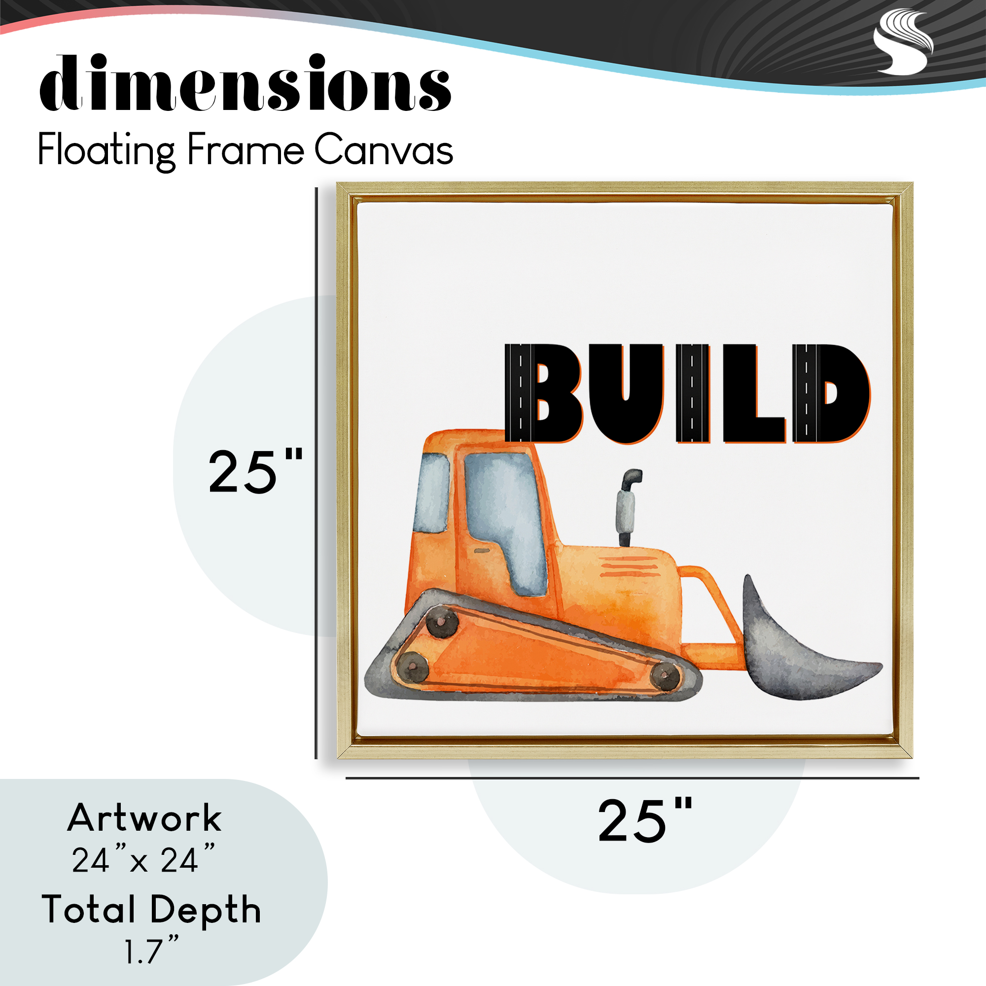 Build with Orange Bulldozer Gold Framed Floater Canvas Wall Art, design by Kim Allen