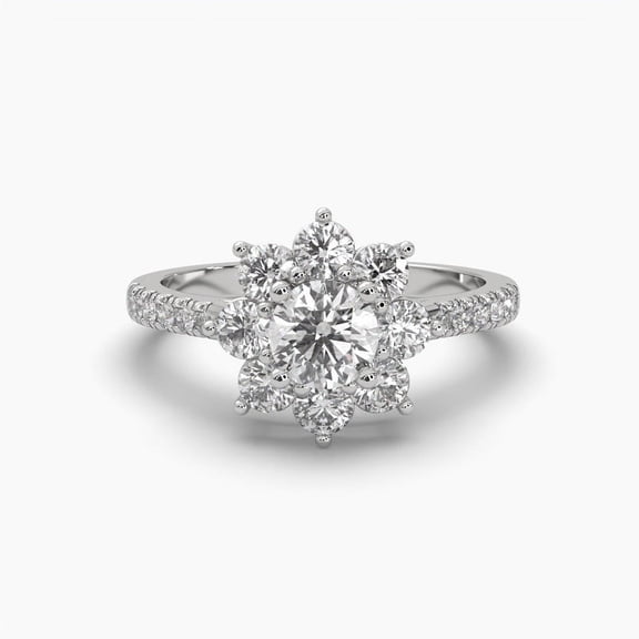 18k Full Bloom Lotus Halo Pave Ring