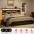 thumbnail image 4 of GUNAITO King Bed Frame with Storage Headboard & 4 Drawers, Dark Gray Industrial Metal Platform Bed with Charging Station and LED, 4 of 10