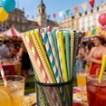 thumbnail image 4 of 100Pcs Biodegradable Paper Straws Colorful Striped Print Food-Grade Safe Drinking Straws Party Supplies, 4 of 8