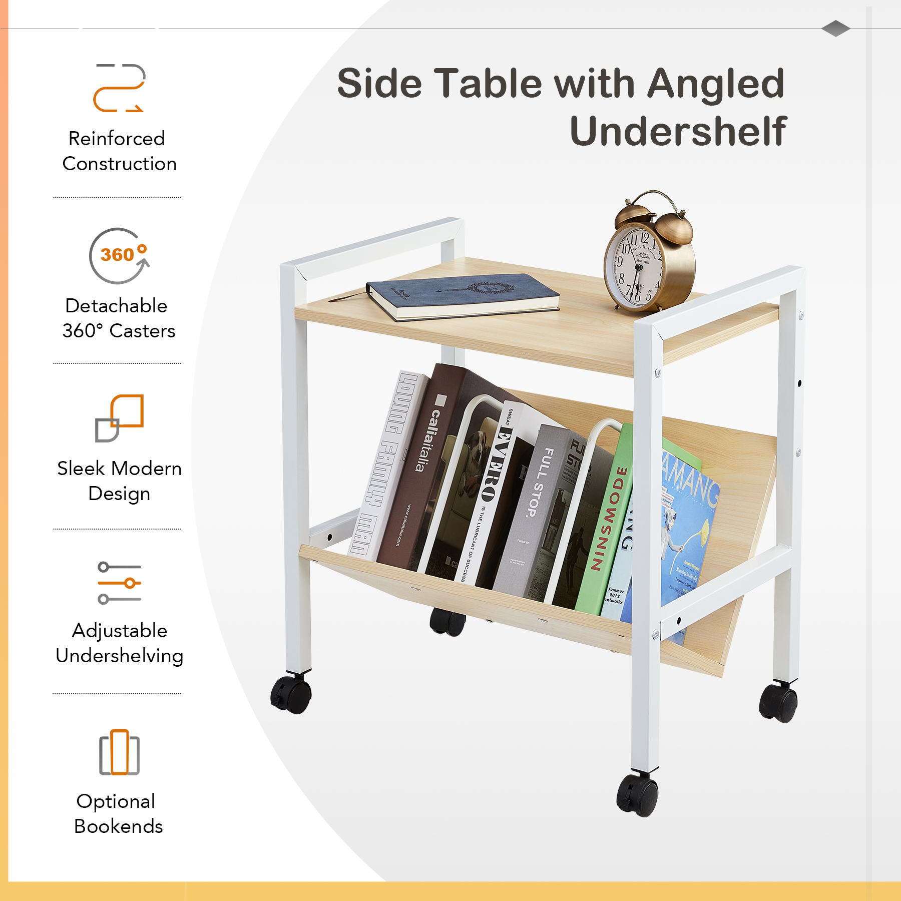 Wayshire 22" 2 Tier End Table with Book Shelf Side Table with Angled