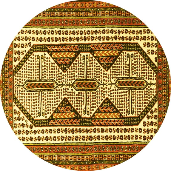 Ahgly Company Machine Washable Indoor Round Persian Yellow Traditional Area Rugs, 3' Round