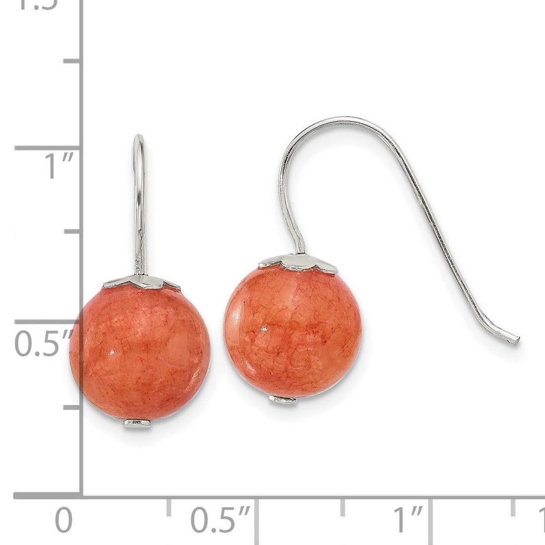 925 Sterling Silver 10mm Orange Quartz Shepherd Hook Earrings 21.5x10mm Wide Stud Earring for Women