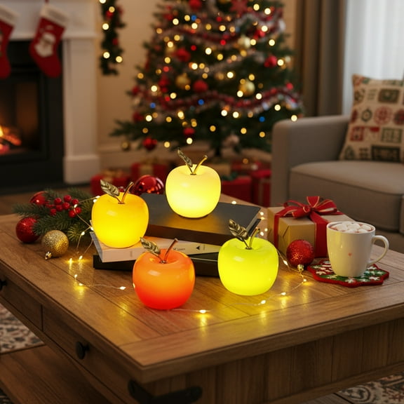Cute Apple Table Lamp for Bedroom Glass Fruit Night Lights With Metal Leaves Battery Powered Lamp For Home Bedroom Kitchen Decoration Christmas Birthday Gifts (Without Battery)