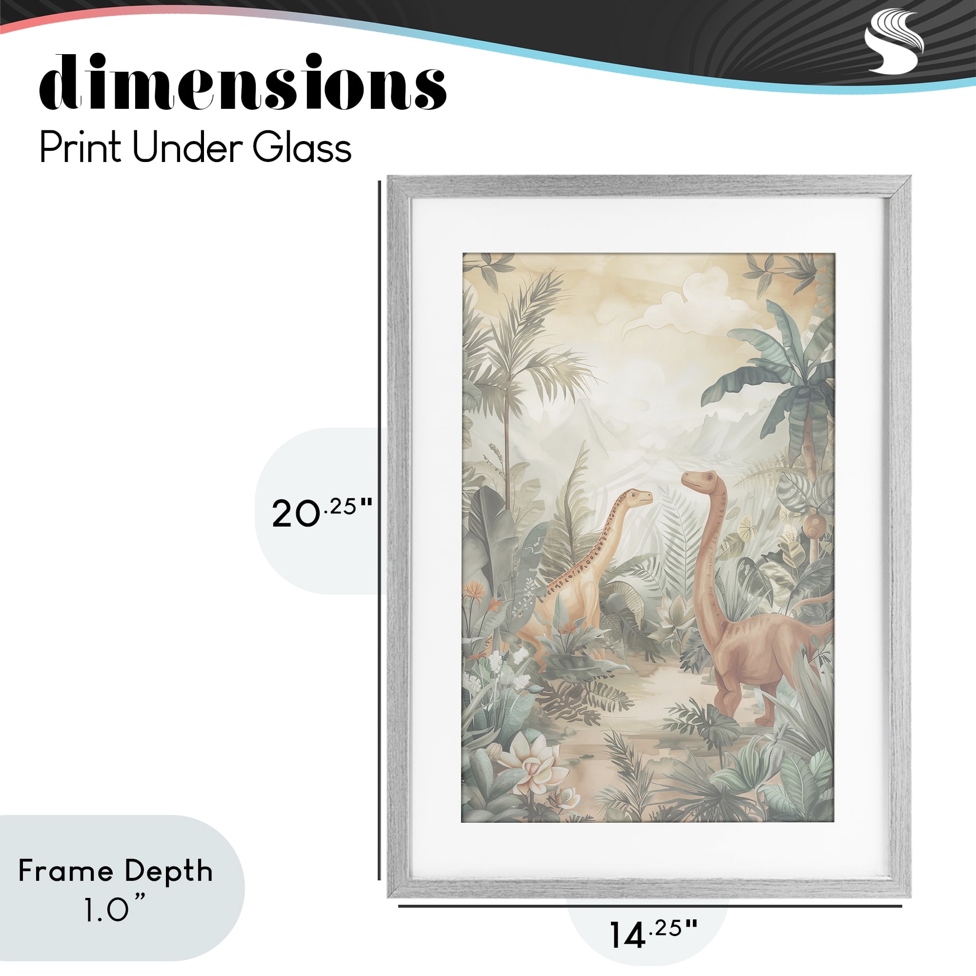 Stupell Industries Muted Dinosaurs in Jungle Gray Framed Print Under Glass, design by Ray Powers