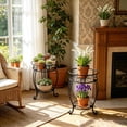 thumbnail image 4 of Soporte de plantas de hierro forjado de dos niveles estilo europeo para balcón y plantas en maceta de interior, negro, 48x29 cm, 4 of 7