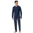 thumbnail image 2 of SCHIESSER Pijama de hombre, largo - Casual Essentials, algodón, cuello en V Azul oscuro M (Medium), 2 of 5