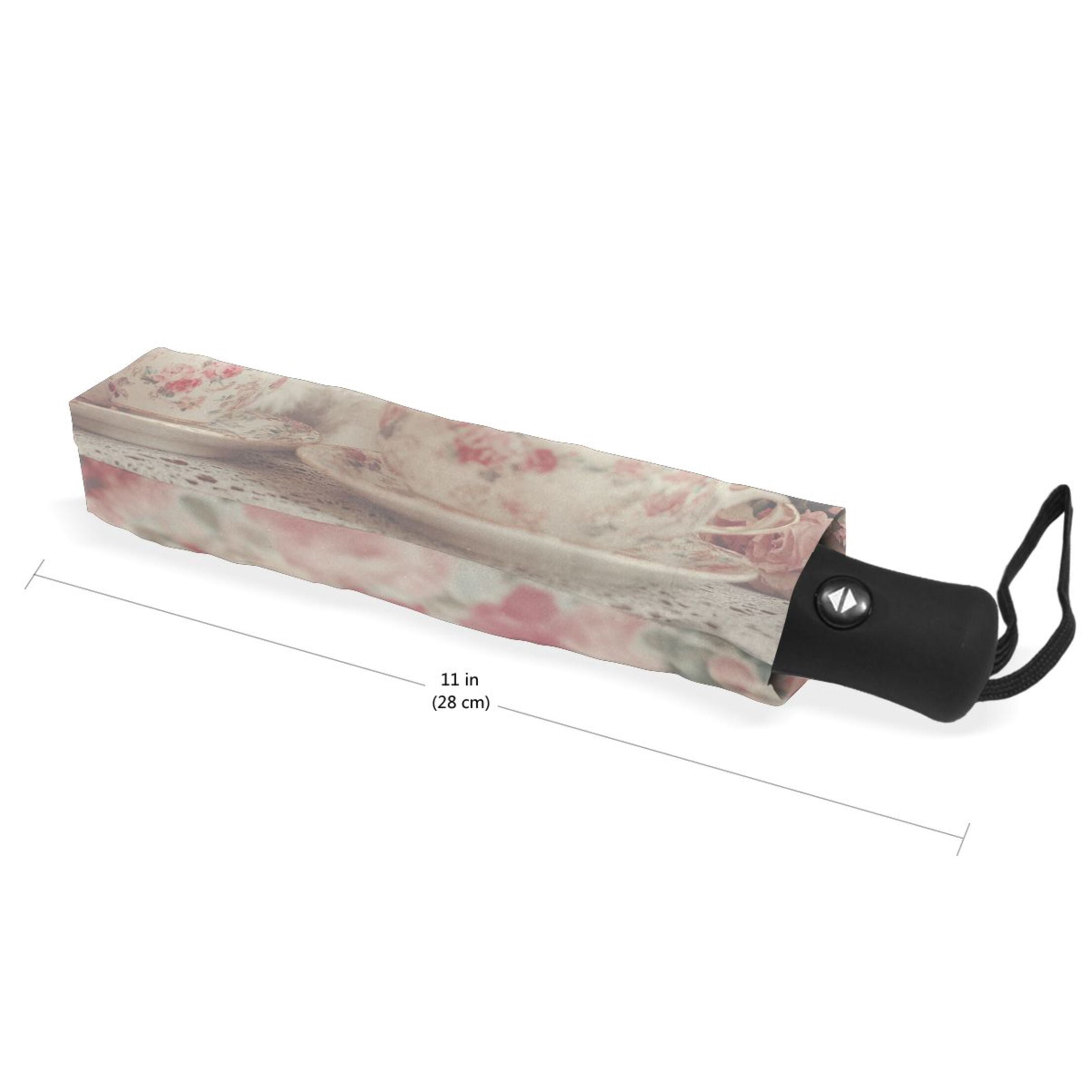 YAZAOO One-Touch Auto Open Close Rain Umbrella With Creative Kittens Teacups Roses Pattern