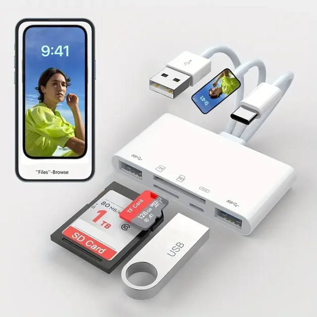 5in1 Adapter, Multi-function SD Card Reader, For iPhone, For iPad/Type-C/USB/USB C/mobile phone, tablet and laptop devices
