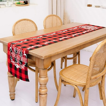 

Wuffmeow Christmas Decoration Christmas Red Black Checkered Print Table Flag Holiday Party Home Decoration