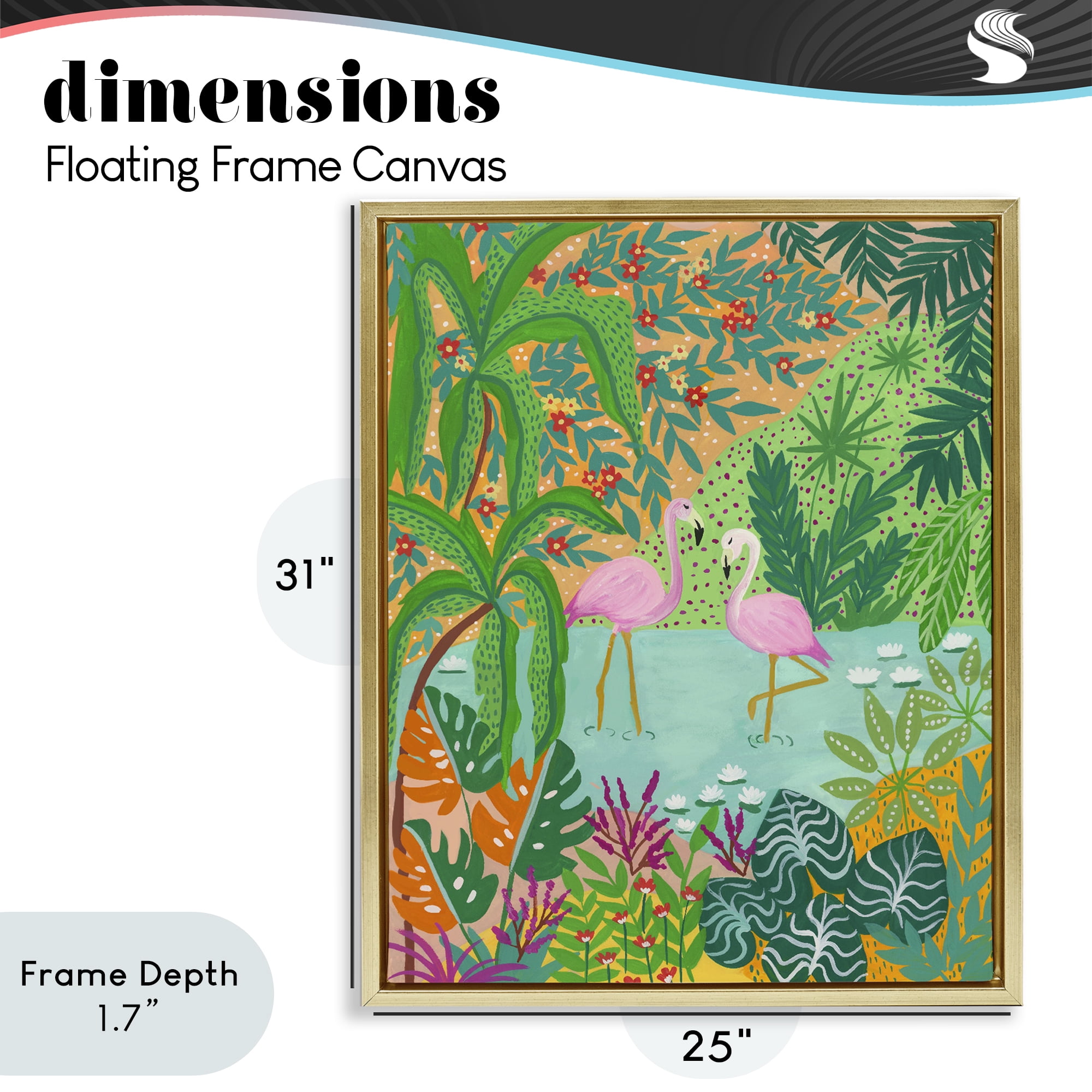 Stupell Industries Flamingos in Dotted Pond Gold Framed Floater Canvas Wall Art, design by Nabeela Rumi