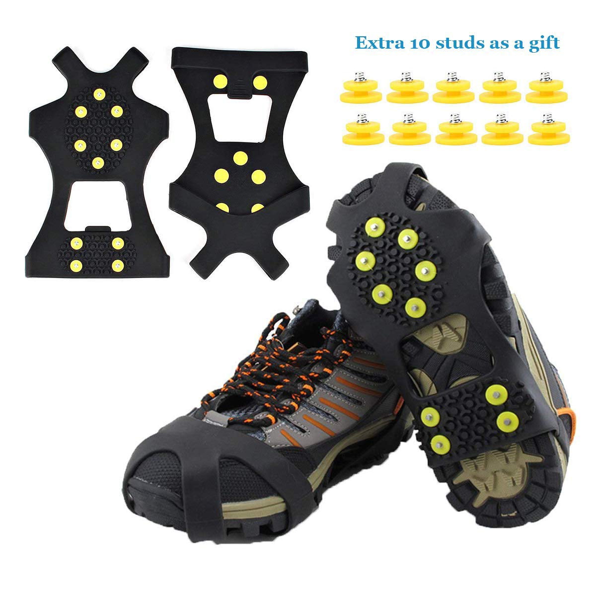 Ice Cleats Over Shoe Boots Anti Slip Traction 10 Studs Crampons Slip-on Stretch