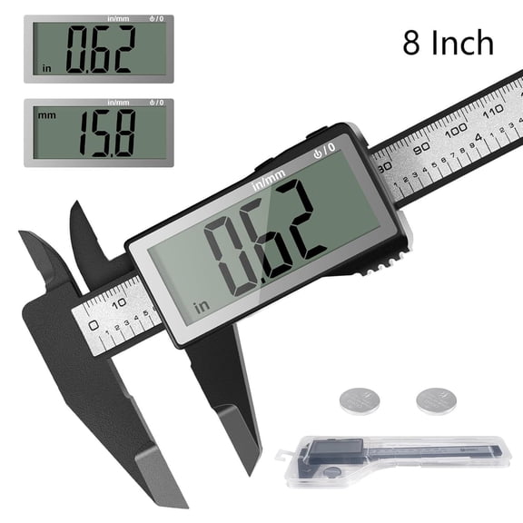 EfforPrac Caliper Measuring Tool 8 Inch,Vernier Caliper with Large LCD Screen, Auto-off,Inch/Millimeter Conversion,Electronic Ruler Plastic,Perfect for DIY, Jewelry, Parts