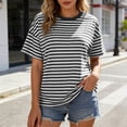 thumbnail image 2 of Bibifish Womens Basic Sports T-Shirts Summer Short Sleeve Crew Neck Timeless Monochrome Stripe Loose Fit Tee Laid Casual Outings Everyday Wear Tops, 2 of 5