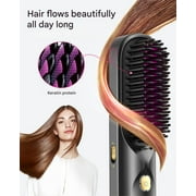 Portable Cordless Hair Straightener Brush, Bopcal Mini Straighten Brush Comb for Travel, 300M Negative Ion, 6 Temp, 10000mAh USB-C, Black