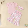 thumbnail image 2 of Sgkm Baby Girl Outfit Easter Elastic Waist Newborn Girl Outfit Ruffle Romper Flare Pants with Headband Spring Clothes Party, 2 of 6