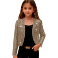 thumbnail image 3 of dazeni Gilrs Sparkly Sequin Bolero Jacket Trendy Cropped Cardigan Blazer Bolero Shrugs Open Front Glitter Jacket for Evening Dress Khaki 13 Years, 3 of 8