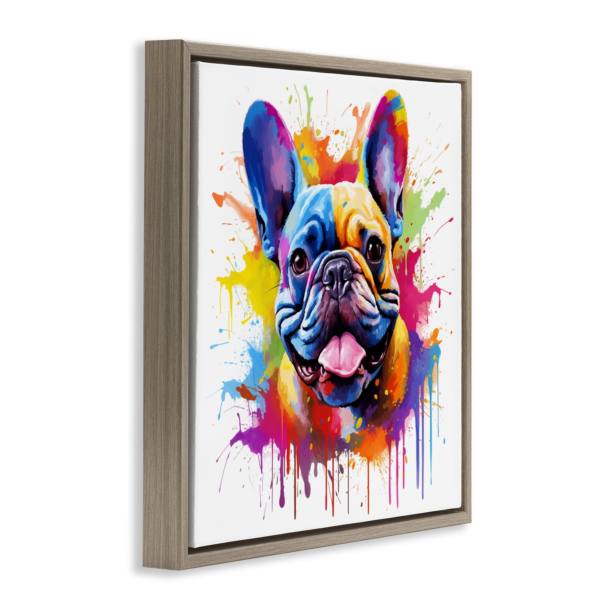 Stupell Industries French Bulldog Modern Splash Animals & Insects Painting Brown Floater Framed Canvas Art Print Wall Art, 18 x 18