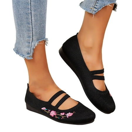 Oyedens Ballet Flats for Women Fly Woven Embroidered Boho Beach Travel Walking Shoes Slip on Loafers