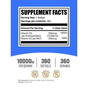 BulkSupplements Vitamin D3 10000IU + K2 Softgels - Vitamin Supplement, Immune Support - 1 Softgel per Serving, 360 Count