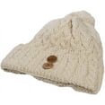 thumbnail image 4 of Aran Woollen Mills 100% Supersoft Merino Wool Knitted Hat with Buttons and Pom Pom Made in Ireland | Natural White, 4 of 4